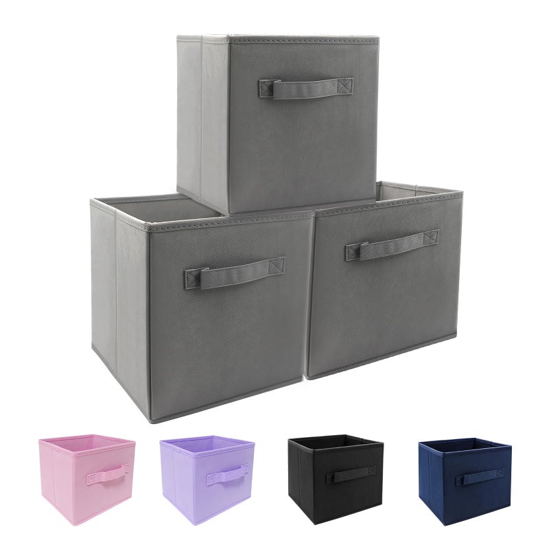 EBIGIC Mini Size 3-Pack Cube Storage Bins 9.0"x7.5"x7.5" Fabirc Foldable Closet Toy Organizer Collapsible Cloth Gray - Image 1